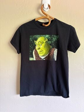 Shrek Funny Meme Face Short Sleeve Black 100% Cotton Black T-Shirt Size Small
